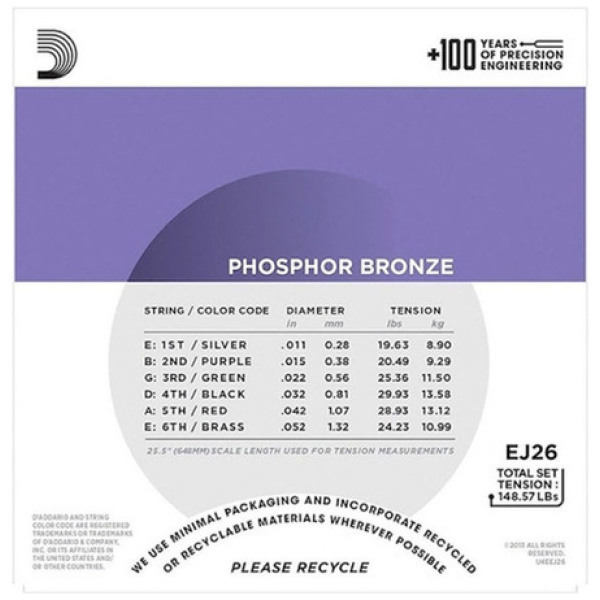 Encordado Acústica 11-52 Daddario Ej26-3d Cuerdas Set X3