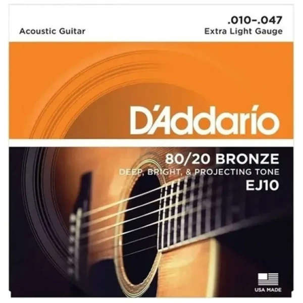 Encordado Daddario Ej10 80/20 Bronze Para Acústica .010