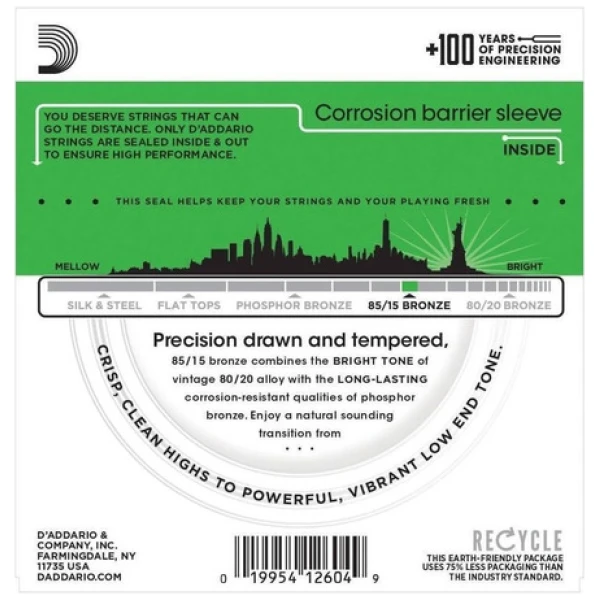 Encordado Daddario Ez890 85/15 Para Acústica Bronce .009