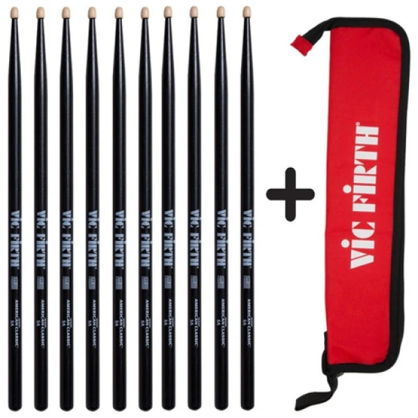 Palillos Negros Vic Firth 5a X5+esb 5 Pares + Funda