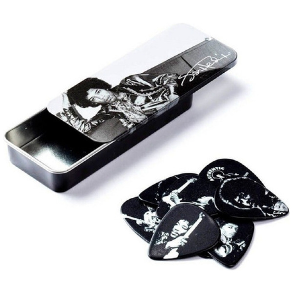 Púas Jim Dunlop Jimi Hendrix Silver Retrato Heavy Lata X 12