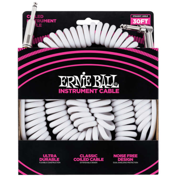 Cable Ernie Ball Instrumento Espiralado Plug Blanco 9m P06045
