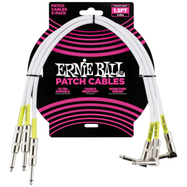 Cable Ernie Ball Interpedal en ángulo Plug Blanco 45cm x3 P06056