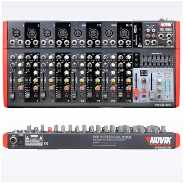 Consola Mixer Novik Nvk1202fx Bt Usb 12 Canales Ultra Slim