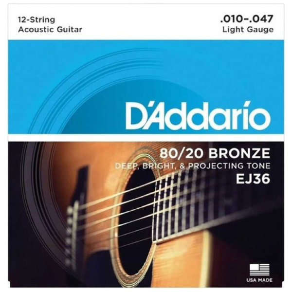 Encordado Daddario Ej36 P/guitarra Acústica 12 Cuerdas 10-47