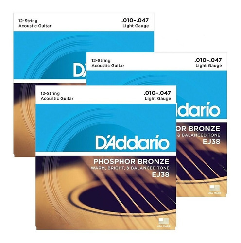 Encordado Daddario Ej38 Para Guitarra Acústica De 12 Cuerdas