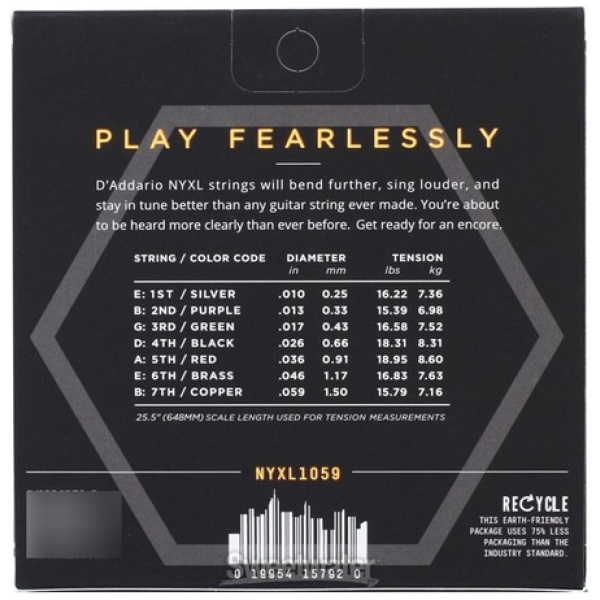 Encordado Daddario Nyxl1059 Para Eléctrica 7 Cuerdas .010