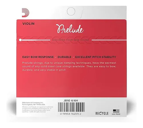 Encordado Daddario Prelude J810 P/violín 4/4 High Tension
