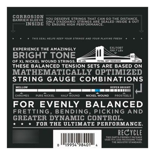 Encordado Guitarra Eléctrica 010 Daddario Exl110bt