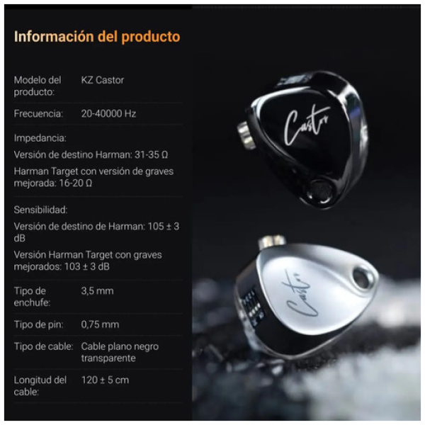 Auriculares Kz Castor Monitor Sin Micrófono