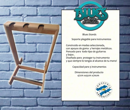 Multi Soporte Blues De Madera P/ 3 Guitarras